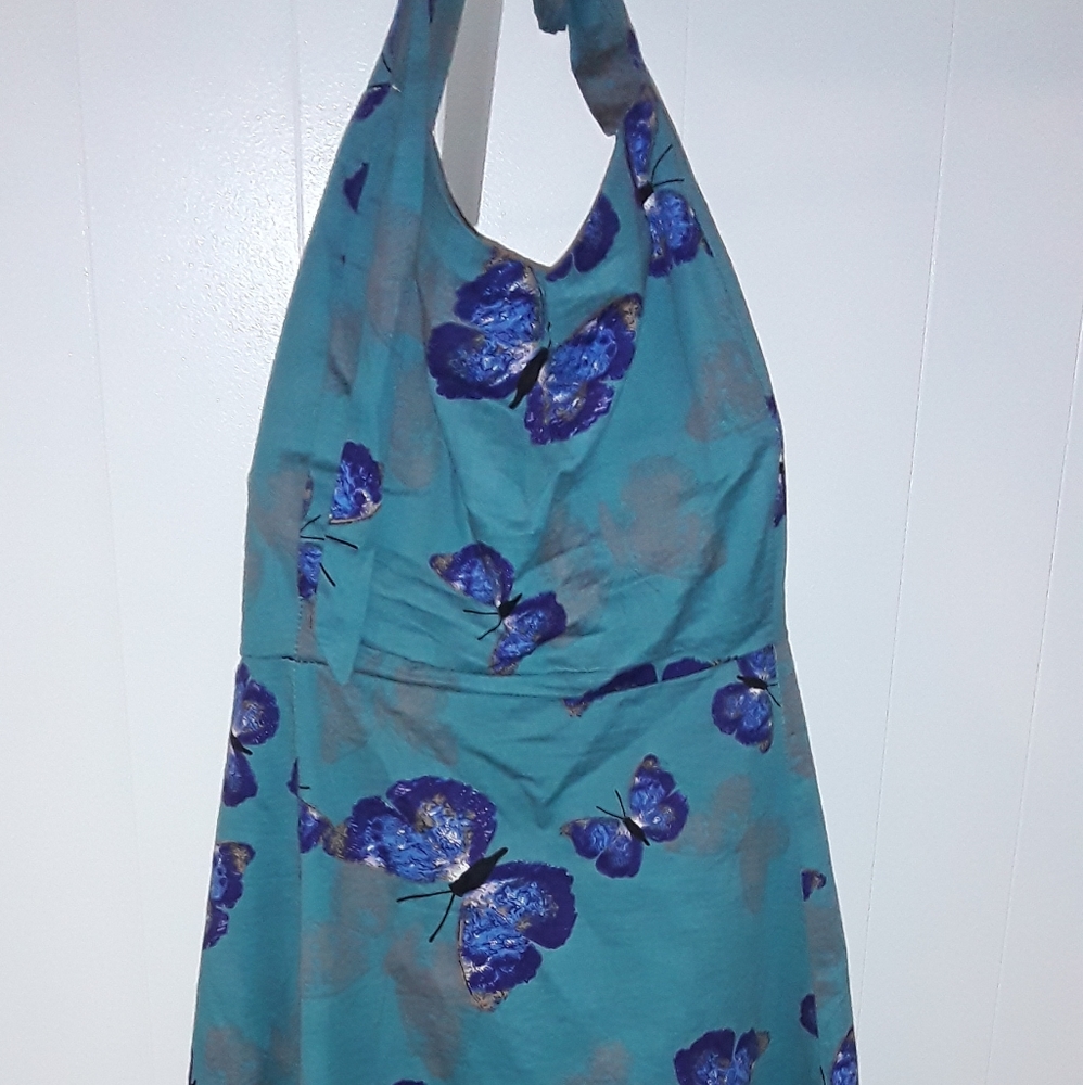 Plus size blue butterfly halter dress